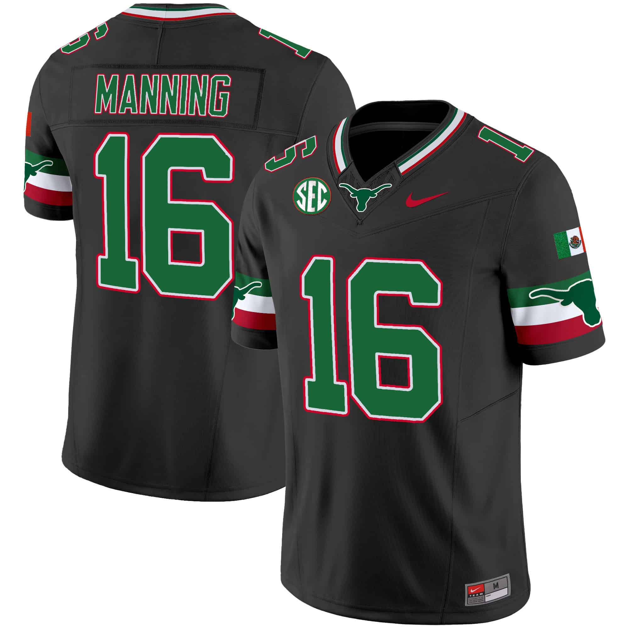Men Texas Longhorns 16 Manning Black 2024 Nike Mexico SEC Patch Vapor NCAA Jersey